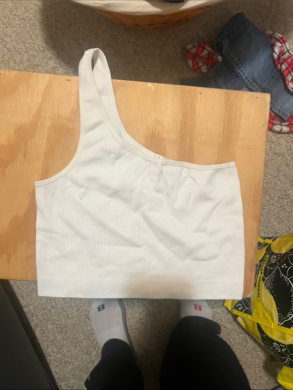Bozzolo White One-Shoulder Ribbed Crop Top